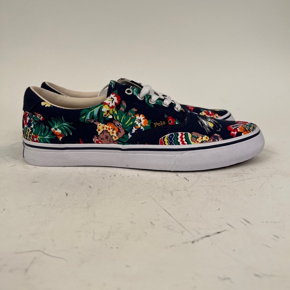 NIB Polo Ralph Lauren Blue Floral Thornton Canvas Casual Sneakers, 10D - Picture 6 of 10